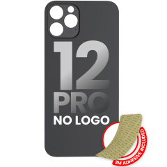 Back Glass With 3M Adhesive For iPhone 12 Pro (No Logo / Large Camera Hole) (Graphite)