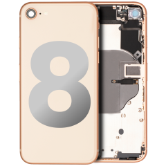 Back Housing W/ Small Components Pre-Installed For iPhone 8 (Used OEM Pull: Grade C) (Gold)