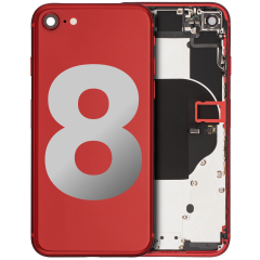 Back Housing W/ Small Components Pre-Installed For iPhone 8 (Used OEM Pull: Grade C) (Red)