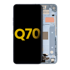LCD Assembly With Fame Compatible For LG Q70 (Refurbished) (Mirror Blue)