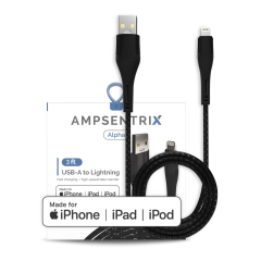 3 ft MFI Lightning To USB Type A Cable (AmpSentrix) (Alpha) (Black)