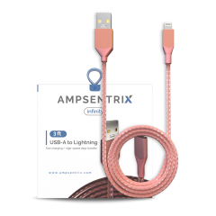 3 ft Non-MFI USB Type A To Lightning Cable (AmpSentrix) (Infinity) (Pink)