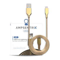 3 ft Non-MFI USB Type A To Lightning Cable (AmpSentrix) (Infinity) (Gold)