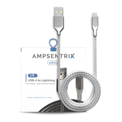 3 ft Non-MFI USB Type A To Lightning Cable (AmpSentrix) (Infinity) (Silver)