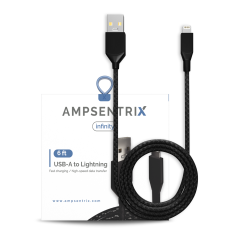 6 ft Non-MFI USB Type A To Lightning Cable (AmpSentrix) (Infinity) (Black)