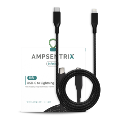 6 ft Non-MFI USB Type C To Lightning Cable (AmpSentrix) (Infinity) (Black)