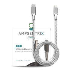 6 ft Non-MFI USB Type C To Lightning Cable (AmpSentrix) (Infinity) (Silver)