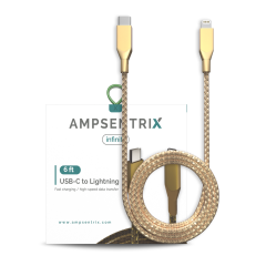 6 ft Non-MFI USB Type C To Lightning Cable (AmpSentrix) (Infinity) (Gold)