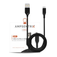 6 ft Micro USB To USB Type A Cable (AmpSentrix) (Infinity) (Black)