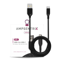 6 ft USB Type C To USB Type A Cable (AmpSentrix) (Infinity) (Black)