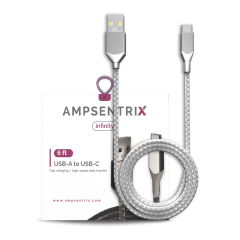 6 ft USB Type C To USB Type A Cable (AmpSentrix) (Infinity) (Silver)