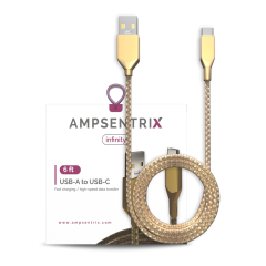 6 ft USB Type C To USB Type A Cable (AmpSentrix) (Infinity) (Gold)