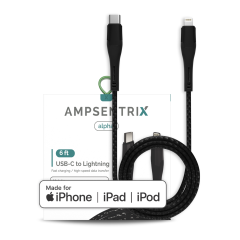 6 ft MFI Lightning To USB Type C Cable (AmpSentrix) (Alpha) (Black)