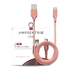3 ft USB Type C To USB Type A Cable (AmpSentrix) (Infinity) (Pink)
