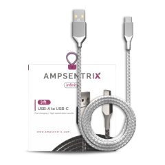 3 ft USB Type C To USB Type A Cable (AmpSentrix) (Infinity) (Silver)