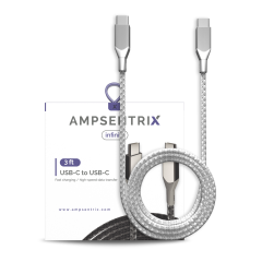 3 ft USB Type C To USB Type C Cable (AmpSentrix) (Infinity) (Silver)