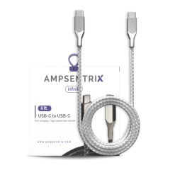 6 ft USB Type C To USB Type C Cable (AmpSentrix) (Infinity) (Silver)