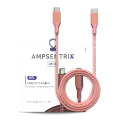 6 ft USB Type C To USB Type C Cable (AmpSentrix) (Infinity) (Pink)