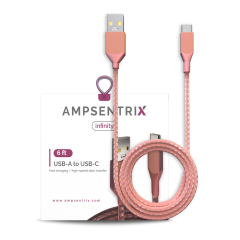 6 ft USB Type C To USB Type A Cable (AmpSentrix) (Infinity) (Pink)