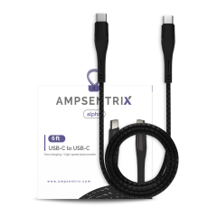 6 ft USB Type C To USB Type C Cable (AmpSentrix) (Alpha) (Black)