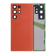 Back Cover Glass With Camera Lens For Samsung Galaxy S22 Ultra 5G (No Logo) (Aftermarket Plus) (Red)