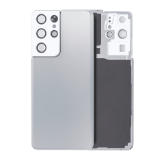 Back Cover Glass With Camera Lens Compatible For Samsung Galaxy S21 Ultra (No Logo) (Aftermarket Plus) (Phantom Silver)