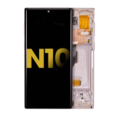 OLED Assembly With Frame Compatible For Samsung Galaxy Note 10 (Refurbished) (Aura Glow / Silver)