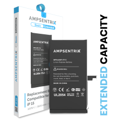 Extended Capacity Replacement Battery Compatible For iPhone 15 (AmpSentrix Basic Extended)