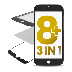 3 in 1 (Front Glass + Frame + OCA Pre-Installed) Compatible For iPhone 8 Plus (Black) (2 Pack) (OCA Master)