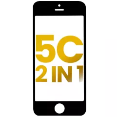 2 in 1 (Front Glass + Frame Pre-Installed) Compatible For iPhone 5C (2 Pack) (Black)