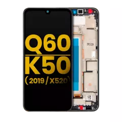 LCD Assembly With Frame Compatible For LG Q60 (Single Card Version) / K50 (2019 / X520) (Refurbished) (Aurora Black)