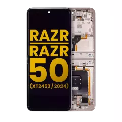 Main OLED Assembly With Frame For Motorola Razr 2024 / Razr 50 (XT2453 / 2024) (Refurbished) (Beach Sand)