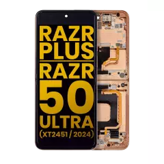 Main OLED Assembly With Frame Compatible For Motorola Razr Plus / Razr 50 Ultra (XT2451 / 2024) (Refurbished) (Peach Fuzz)