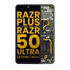 Main OLED Assembly With Frame Compatible For Motorola Razr Plus / Razr 50 Ultra (XT2451 / 2024) (Refurbished) (Spring Green)
