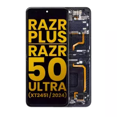 Main OLED Assembly With Frame Compatible For Motorola Razr Plus / Razr 50 Ultra (XT2451 / 2024) (Refurbished) (Midnight Blue)