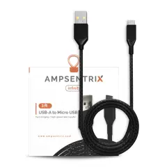 3 ft Micro USB To USB Type A Cable (AmpSentrix) (Infinity) (Black)