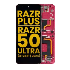 Main OLED Assembly With Frame Compatible For Motorola Razr Plus / Razr 50 Ultra (XT2451 / 2024) (Refurbished) (Hot Pink)