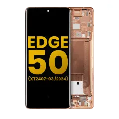 OLED Assembly With Frame Compatible For Motorola Moto Edge 50  (XT2407-3 / 2024) (Refurbished) (Peach Fuzz)