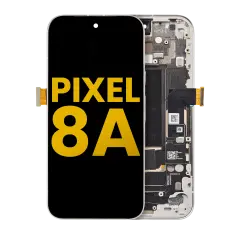 OLED Assembly With Frame (With Finger Print Scanner) Compatible For Google Pixel 8A (Refurbished) (Porcelain)