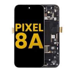 OLED Assembly With Frame (With Finger Print Scanner) Compatible For Google Pixel 8A (Refurbished) (Obsidian)