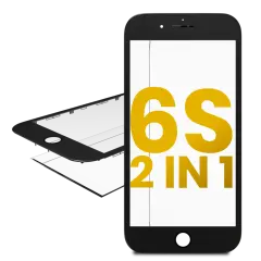 Glass With Frame Pre-Installed For iPhone 6S (Black) (Premium / 2 in 1) (2 Pack)
