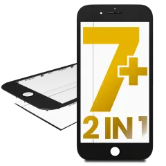 Glass With Frame Pre-Installed For iPhone 7 Plus (Black) (Premium / 2 in 1) (2 Pack)