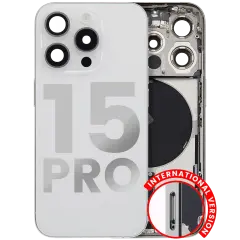 Back Housing W/ Small Parts For iPhone 15 Pro (EU / Global Version) (Used OEM Pull: Grade A) (White Titanium)