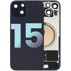 Back Glass w/ MagSafe Magnet & NFC & Flashlight Flex For iPhone 15 (Service Pack) (Black)