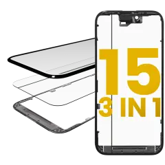 3 in 1  (Glass With OCA Pre-Installed + Frame) Compatible For iPhone 15 (OCA Master)