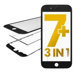 3 in 1 (Glass With OCA Pre-Installed + Frame)  Compatible For iPhone 7 Plus (OCA Master)(2 Pack) (Black)