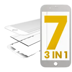 3 in 1 (Glass With OCA Pre-Installed + Frame)  Compatible For iPhone 7 (OCA Master) (2 Pack) (White)
