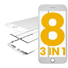 3 in 1 (Glass With OCA Pre-Installed + Frame)  Compatible For iPhone 8  (OCA Master) (2 Pack)(White)