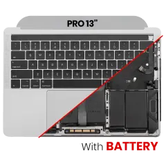 Top Case Assembly (With Battery And Keyboard) Compatible For MacBook Pro 13" (A1989 / Late 2018 / Early 2019) (US Keyboard) (Used OEM Pull: Grade B/C) (Silver)