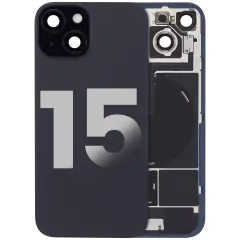 Back Glass w/ MagSafe Magnet & NFC & Flashlight Flex For iPhone 15 (Quality - OEM Pull C) (Black)